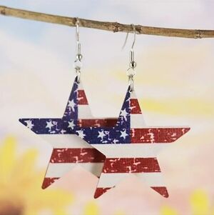 Flag Star Wood Earrings 1.5" Earrings